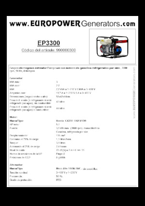 Grupos electrógenos, gasolina Europower EP3300 (MA)