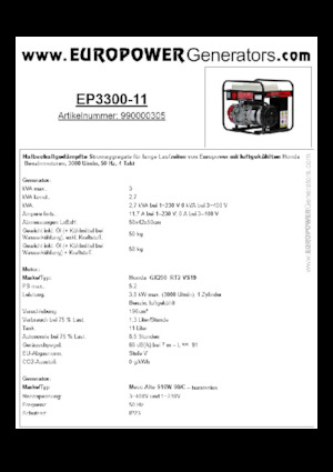 Grupos electrógenos, gasolina Europower EP3300-11 (MA)