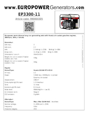 Grupos electrógenos, gasolina Europower EP3300-11 (MA)