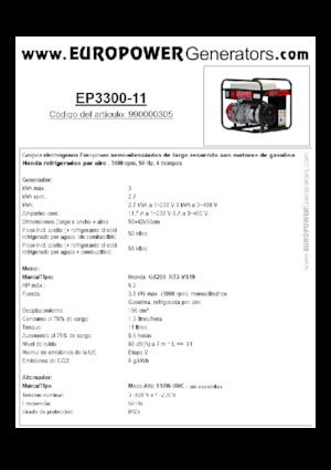 Grupos electrógenos, gasolina Europower EP3300-11 (MA)