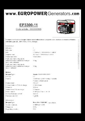 Grupos electrógenos, gasolina Europower EP3300-11 (MA)