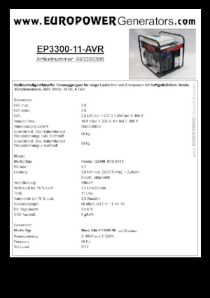 Grupos electrógenos, gasolina Europower EP3300-11-AVR (MA)