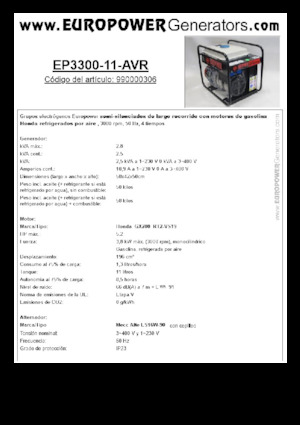 Grupos electrógenos, gasolina Europower EP3300-11-AVR (MA)