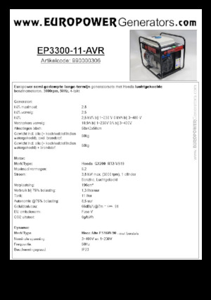 Grupos electrógenos, gasolina Europower EP3300-11-AVR (MA)