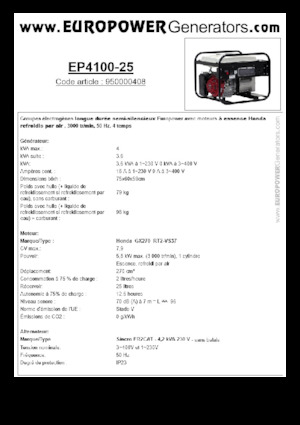 Grupos electrógenos, gasolina Europower EP4100-25 (S)