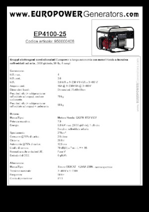 Grupos electrógenos, gasolina Europower EP4100-25 (S)