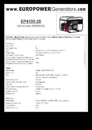 Grupos electrógenos, gasolina Europower EP4100-25 (S)