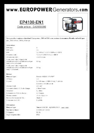Grupos electrógenos, gasolina Europower EP4100-EN1 (S)