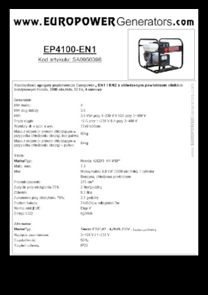 Grupos electrógenos, gasolina Europower EP4100-EN1 (S)