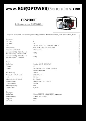 Grupos electrógenos, gasolina Europower EP4100E (S)