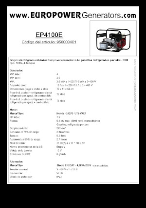 Grupos electrógenos, gasolina Europower EP4100E (S)