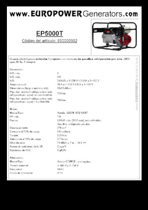 Grupos electrógenos, gasolina Europower EP5000T (S)