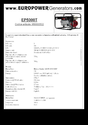 Grupos electrógenos, gasolina Europower EP5000T (S)