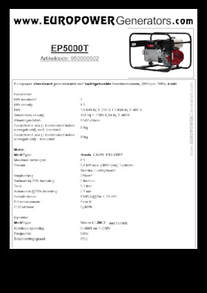 Grupos electrógenos, gasolina Europower EP5000T (S)