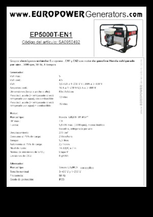 Grupos electrógenos, gasolina Europower EP5000T-EN1 (S)