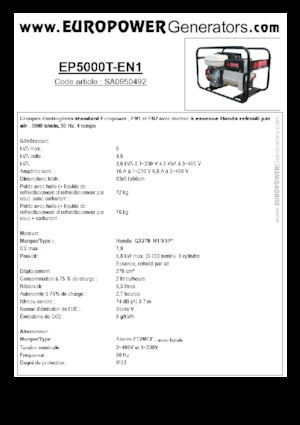 Grupos electrógenos, gasolina Europower EP5000T-EN1 (S)