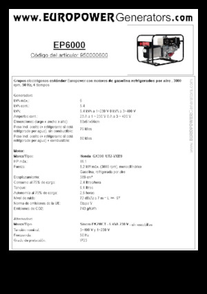 Grupos electrógenos, gasolina Europower EP6000 (S)