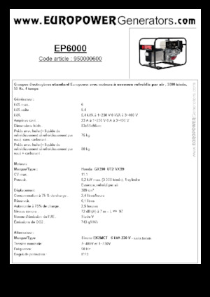 Grupos electrógenos, gasolina Europower EP6000 (S)