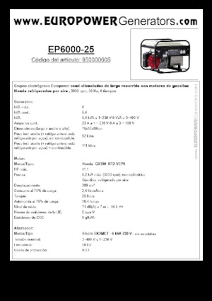 Grupos electrógenos, gasolina Europower EP6000-25 (S)