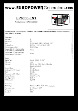 Grupos electrógenos, gasolina Europower EP6000 EN1 (S)