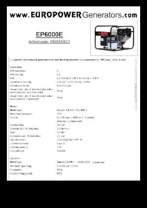 Grupos electrógenos, gasolina Europower EP6000E (S)