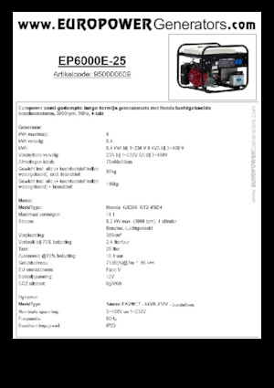 Grupos electrógenos, gasolina Europower EP6000E-25 (S)