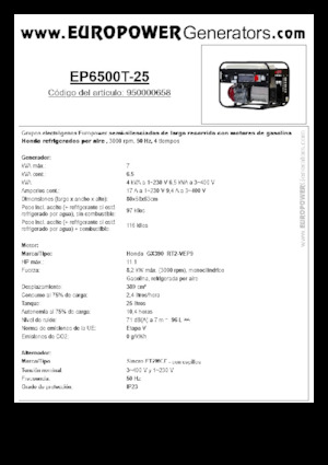 Grupos electrógenos, gasolina Europower EP6500T-25 (S)