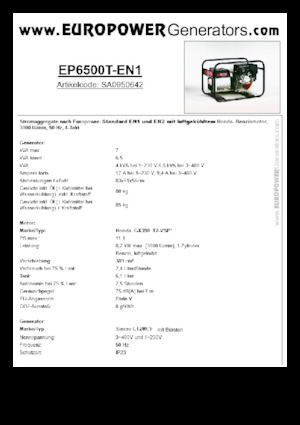 Grupos electrógenos, gasolina Europower EP6500T-EN1 (S)