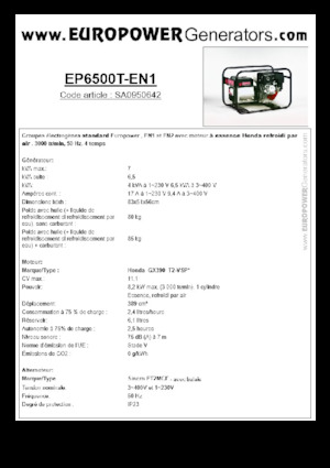 Grupos electrógenos, gasolina Europower EP6500T-EN1 (S)