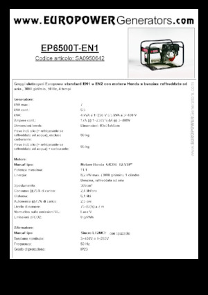 Grupos electrógenos, gasolina Europower EP6500T-EN1 (S)