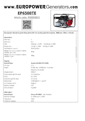 Grupos electrógenos, gasolina Europower EP6500TE (S)