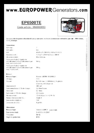 Grupos electrógenos, gasolina Europower EP6500TE (S)