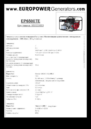 Grupos electrógenos, gasolina Europower EP6500TE (S)