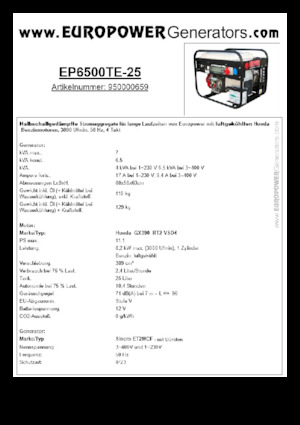 Grupos electrógenos, gasolina Europower EP6500TE-25 (S)