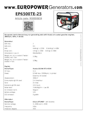 Grupos electrógenos, gasolina Europower EP6500TE-25 (S)