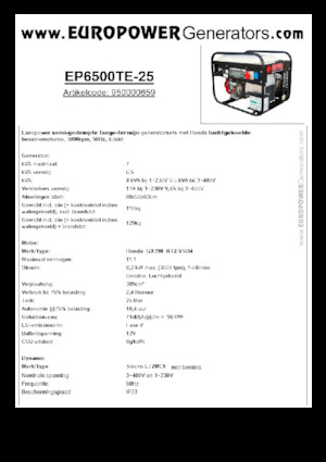Grupos electrógenos, gasolina Europower EP6500TE-25 (S)