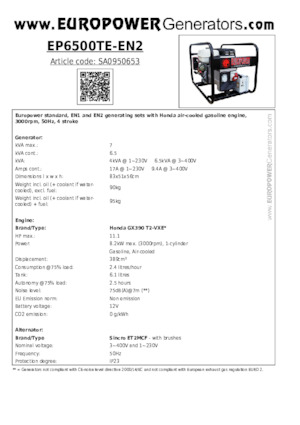 Grupos electrógenos, gasolina Europower EP6500TE-EN2 (S)