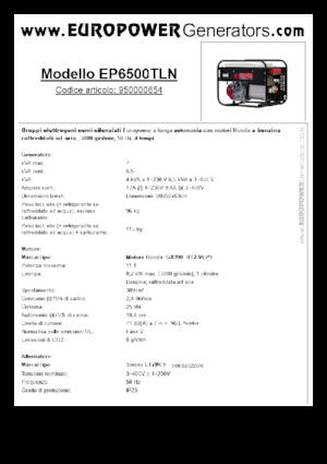 Grupos electrógenos, gasolina Europower EP6500TLN (S)