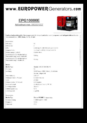 Grupos electrógenos, gasolina Europower EPG10000E (S)