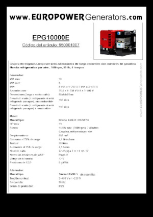 Grupos electrógenos, gasolina Europower EPG10000E (S)