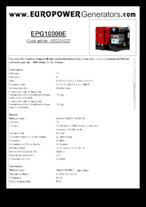 Grupos electrógenos, gasolina Europower EPG10000E (S)