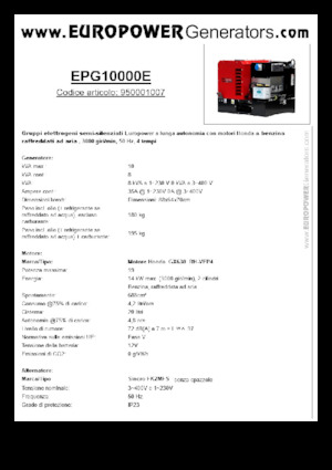 Grupos electrógenos, gasolina Europower EPG10000E (S)