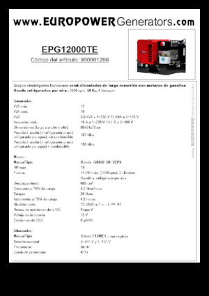 Grupos electrógenos, gasolina Europower EPG12000TE (S)