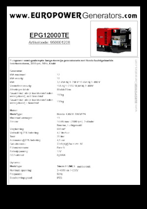 Grupos electrógenos, gasolina Europower EPG12000TE (S)