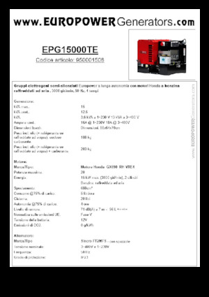 Grupos electrógenos, gasolina Europower EPG15000TE (S)