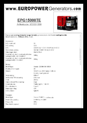 Grupos electrógenos, gasolina Europower EPG15000TE (S)