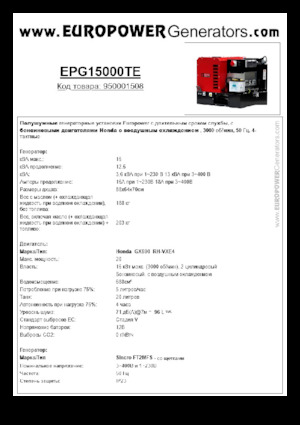 Grupos electrógenos, gasolina Europower EPG15000TE (S)
