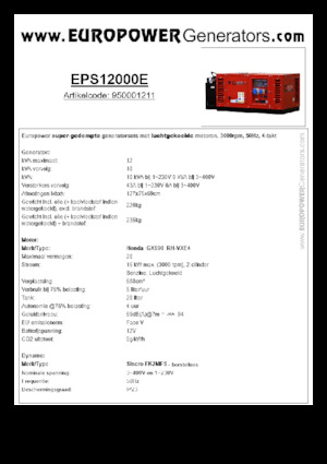 Grupos electrógenos, gasolina Europower EPS12000E (S)