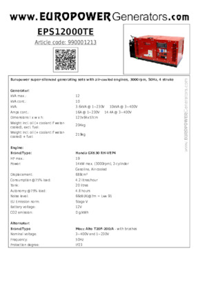 Grupos electrógenos, gasolina Europower EPS12000TE (MA)