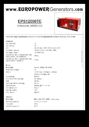 Grupos electrógenos, gasolina Europower EPS12000TE (MA)